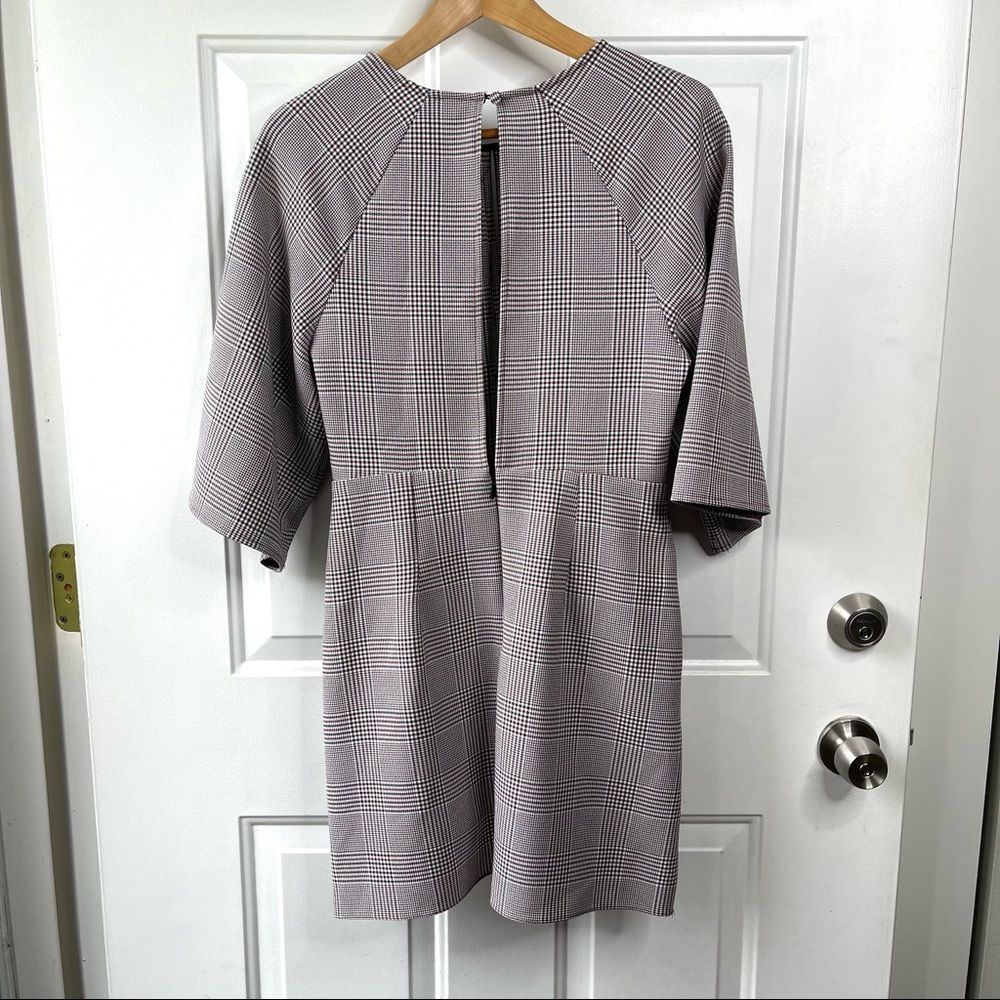 Topshop NEW Houndstooth Front Tie Plaid White Red Mini DresS Size 4 - Picture 6 of 16